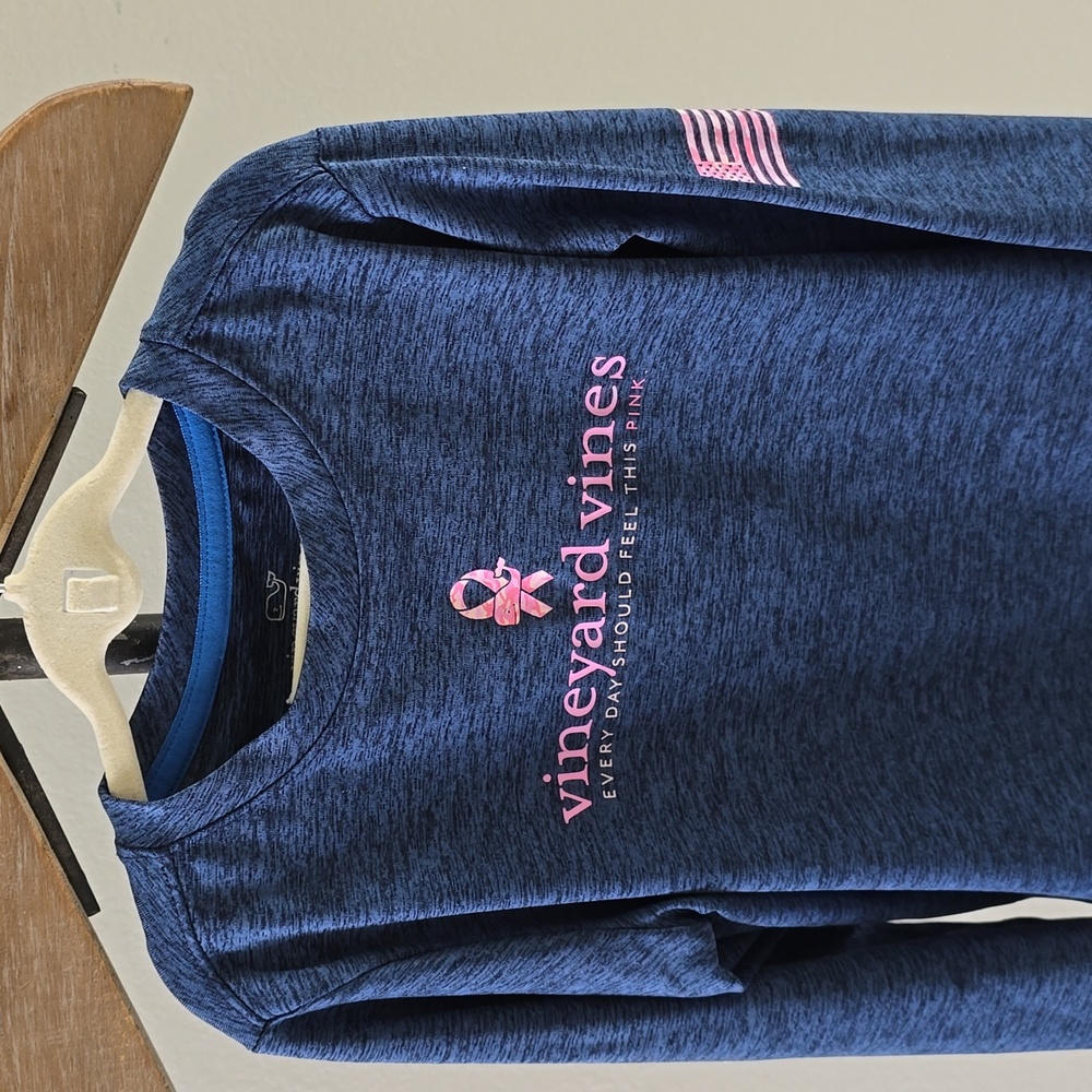 Vineyard Vines Kids Blue Pink Long Sleeve Shirt Peformance Size 5 Breast Cancer